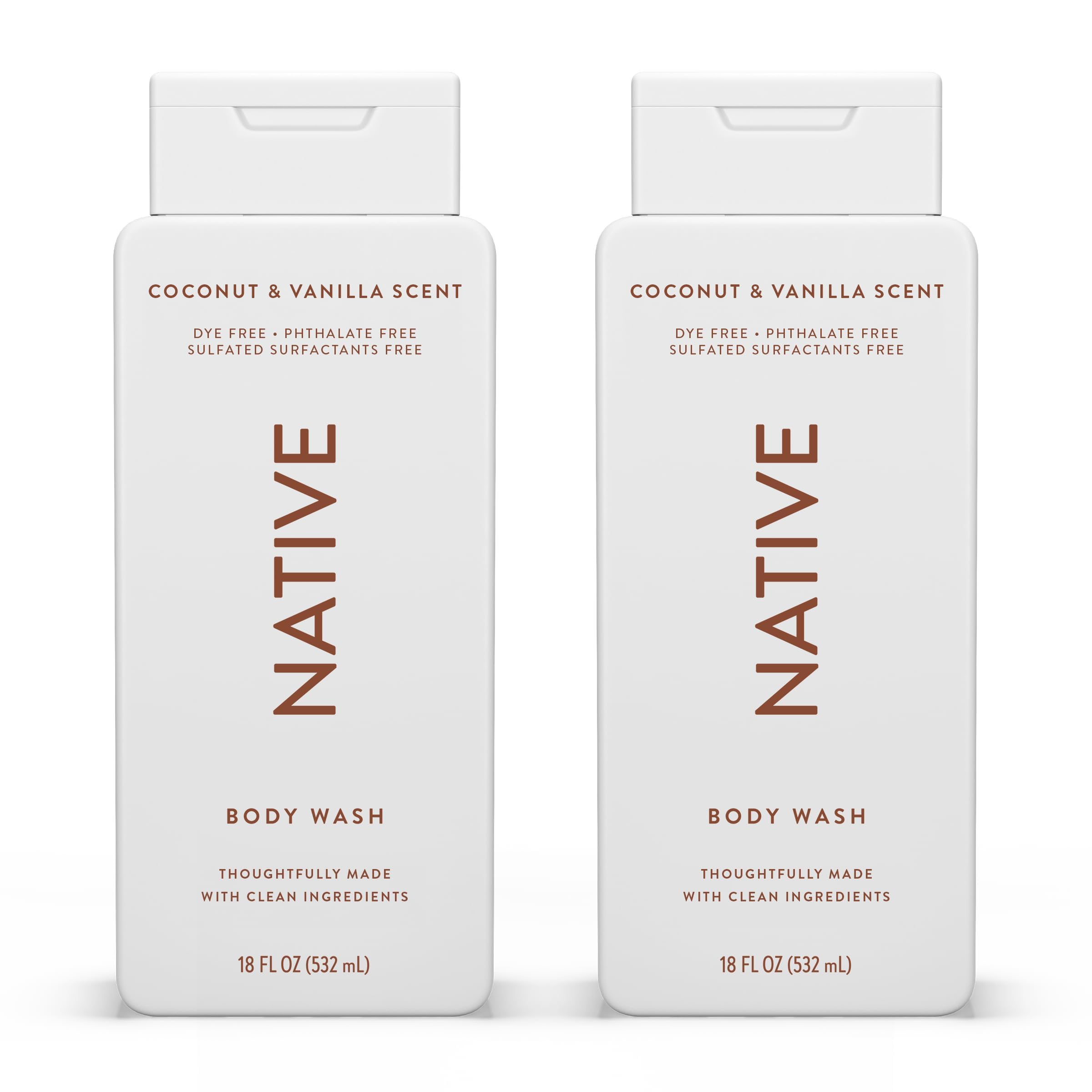 Native Body Wash Contains Naturally Derived Ingredients | For Women & Men, Sulfate, Paraben, & Dye Free Leaving Skin Soft and Hydrated | Coconut & Vanilla 18 oz - 2 Pk