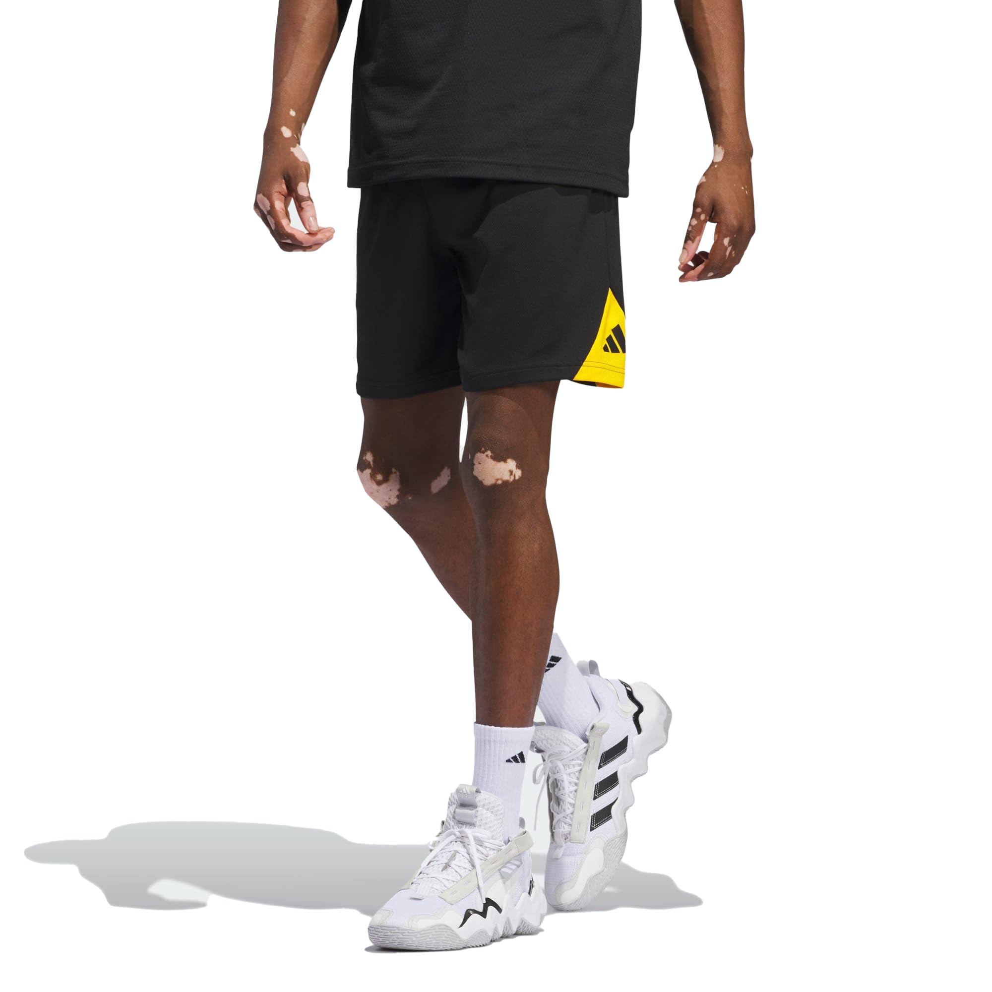 adidas Originals Mens Badge of Sport Shorts Black Crew Yellow X-Large 5 Inch Inseam