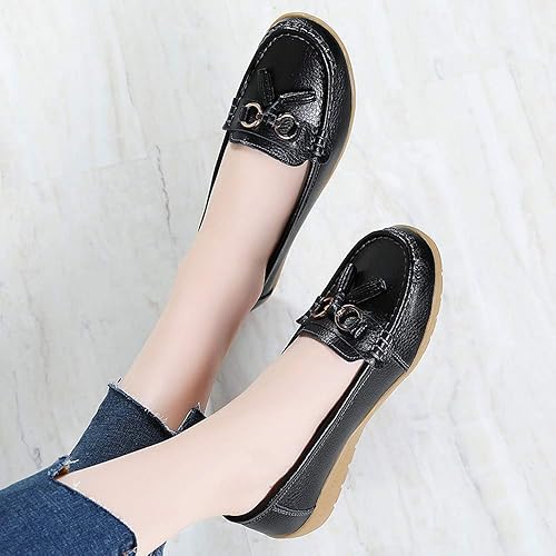 Miniatura 5 de Zapatos mocasines para mujer, mocasines clásicos de cuero, zapatos casuales sin cordones, mocasines cómodos para caminar, zapatos de suela suave