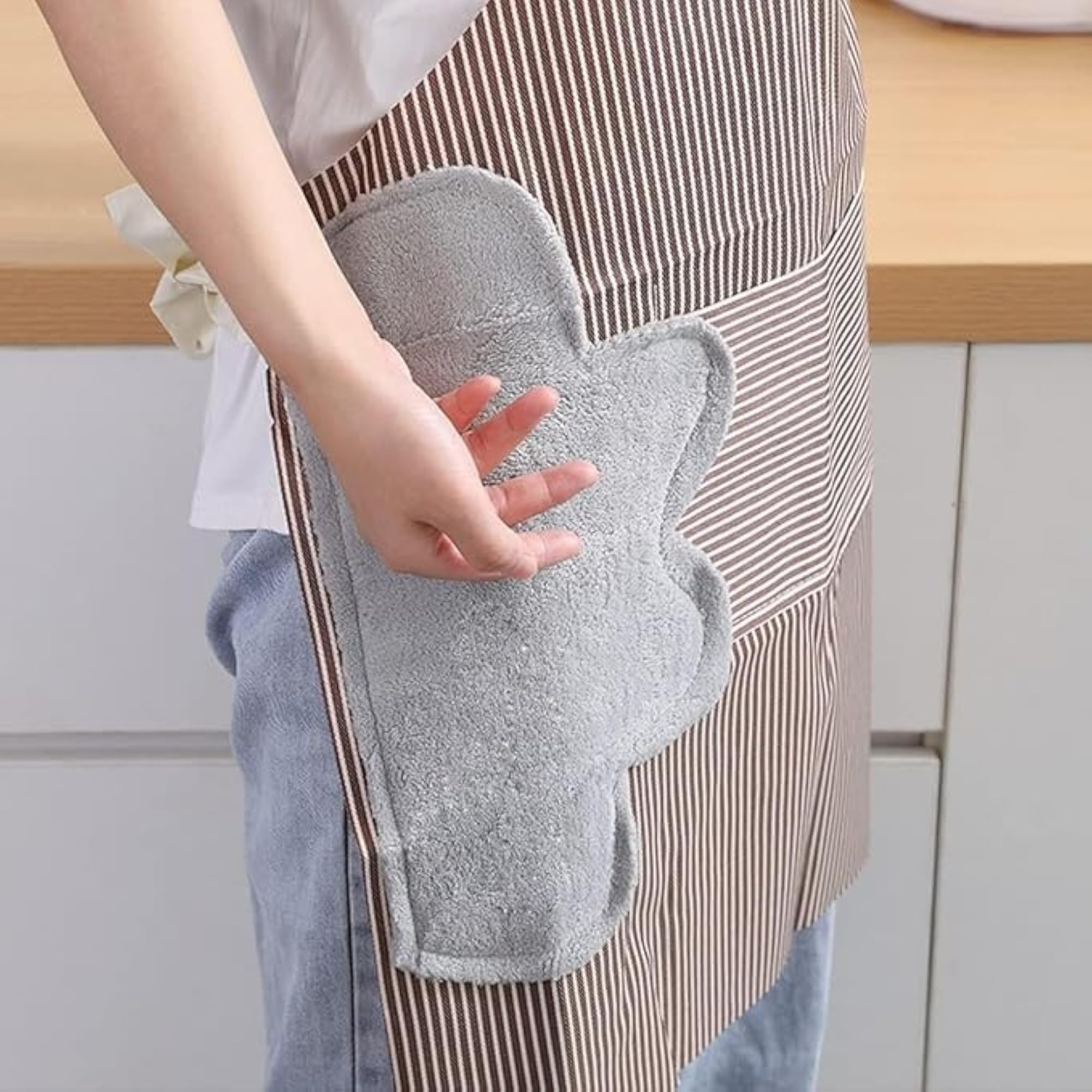 Waterproof Kitchen Apron with Side Soft Cotton Towel, Pockets