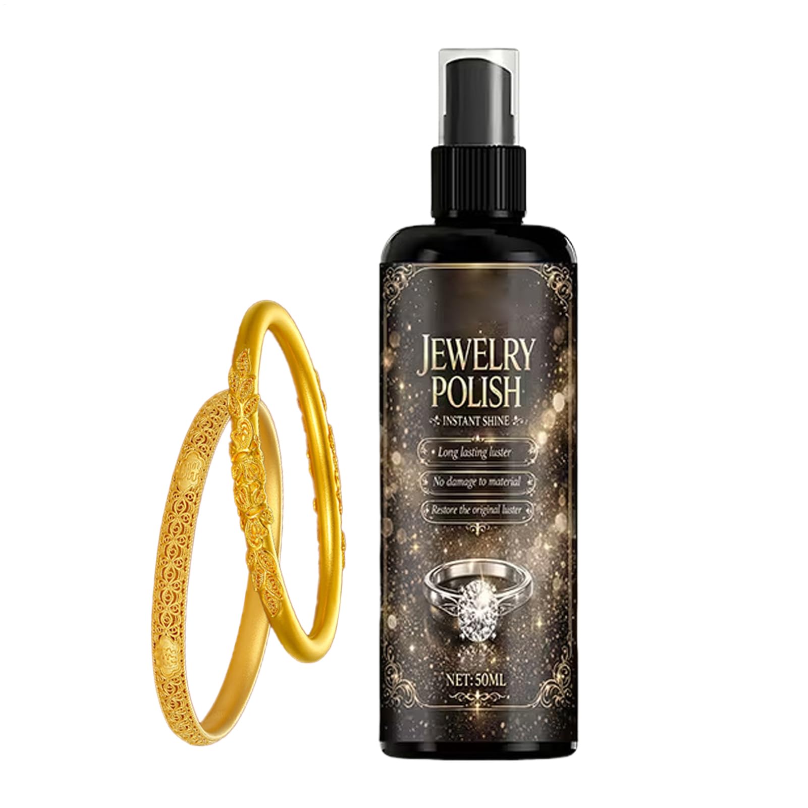 Środek do usuwania żółcieni z biżuterii | 50ml Spray do czyszczenia srebra, złota, kamieni szlachetnych - odnowi blask biżuterii | Do domu, podróży, dla kobiet, matek, żon, przyjaciółek, na łańcuchy
