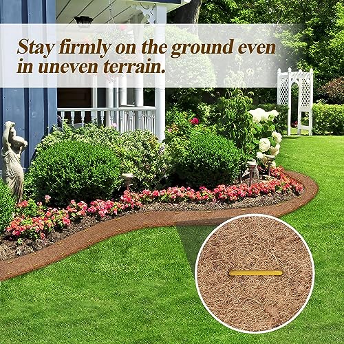 Lukloy Natural Mulch Roll For Landscaping 240 Inch X 6.3 Inch Coconut Fiber Liner Mulch Mat With 32 U-Shaped Steel Stakes, Thick Mulch Roll For Garden Edging Border thumb #1