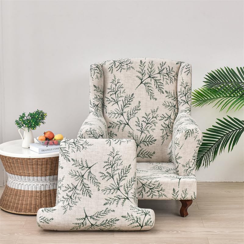 Wing Chair Slipcovers 2 Piece Stretch Wingback Chair Cover Spandex Wing Back Armchair Covers Furniture Protector with Elastic Bottom for Living Room Bedroom Wingback Chair (K)