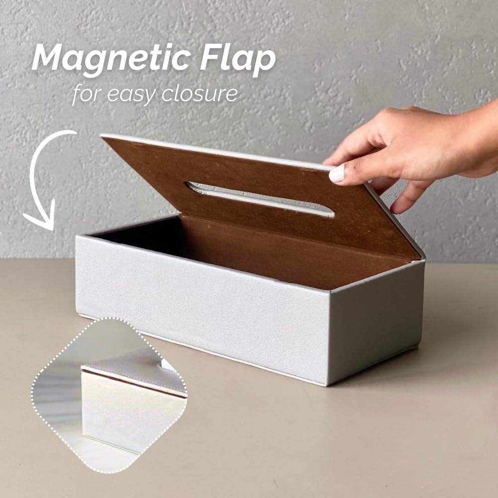Mason Home Vegan Leather Light Grey Coloured Tissue Box - 1 piece - L 10.5" x B 5.25" x H 3.5" | Paper Napkin Holder | Tissue Case - Holder - Dispenser - Organizer | Home - Office - Table - Desk - Car 4