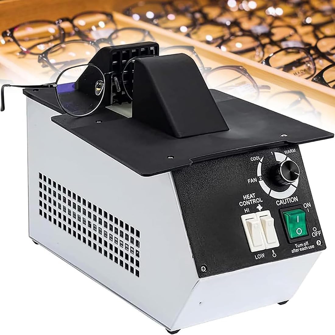Optischer Brillengestellwärmer, 1500 W Rahmenheiztemperatur 130 °C -170 °C einstellbar, Heiß- und Kaltluftumschaltung, für nichtmetallische Brillengestelle aus Harz/Blättern/usw.