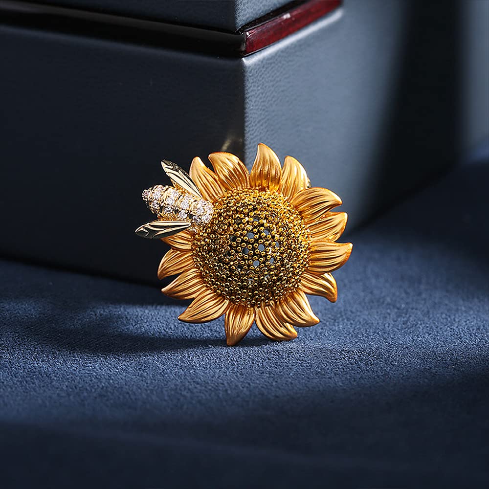 Broche de Girasol y Abeja para Mujer, Broche pequeño de Solapa con diseño Floral y Miel