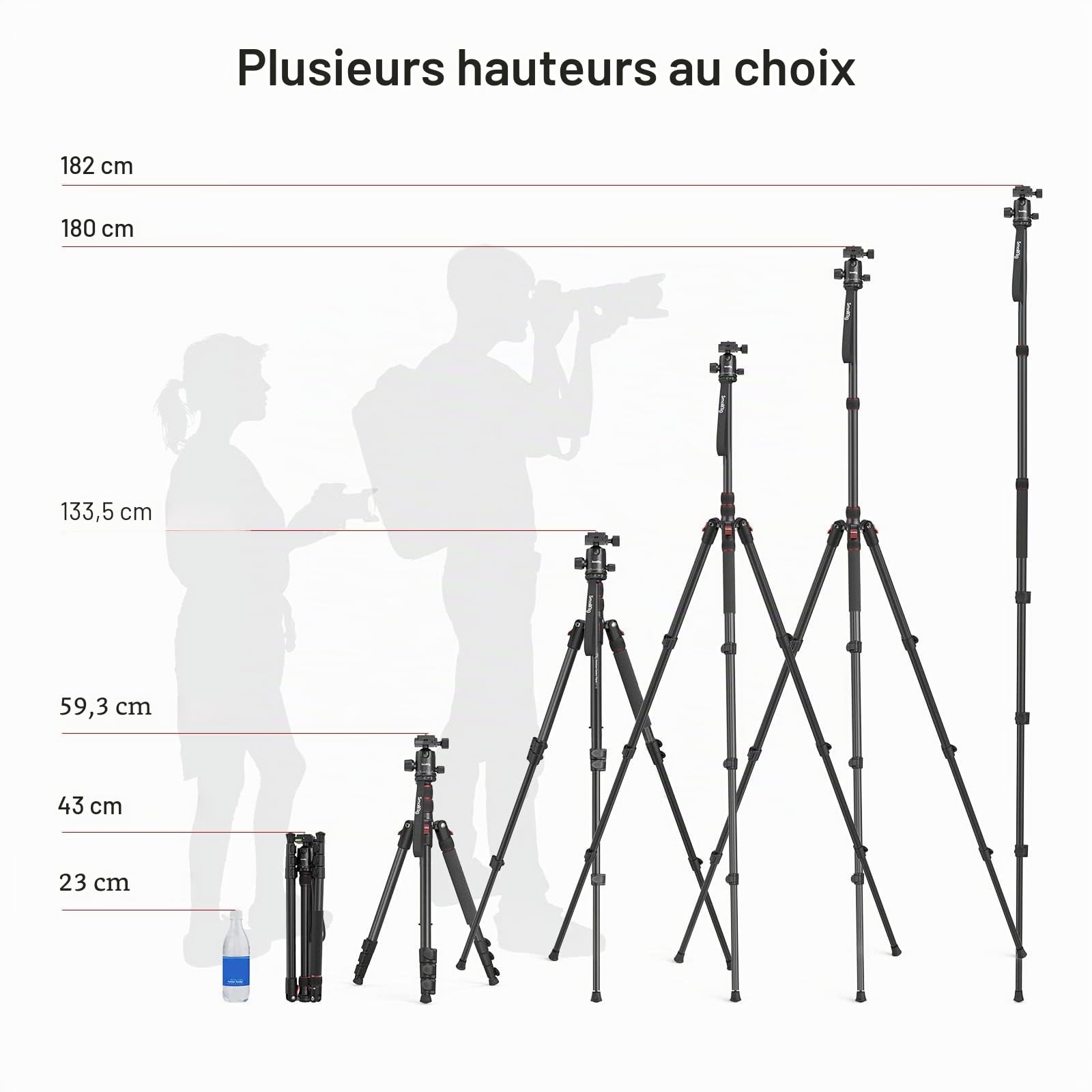 SMALLRIG Trépied Monopode pour Appareil Photo, 72" 182cm Trépied en Aluminium Léger et Portable, Rotule Panoramique à 360° Plaque à Dégagement Rapide, Charge Max 15kg, Réglable de 17" à 72" - 3935