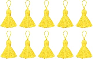sourcing map Borlas marcapáginas, 10 unidades, 7,5 cm, mini borla suave con cordón para llavero, bolsa, colgantes, accesorio hecho a mano, manualidades, color amarillo