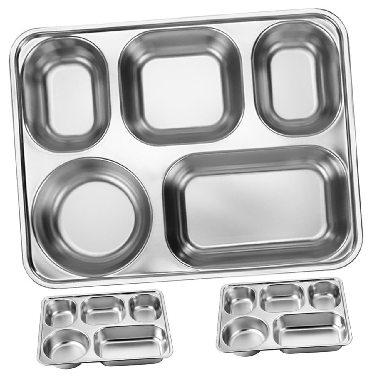 Plateau Divisé en Acier Inoxydable 3 Pièces, Assiette Compartimentée Rectangulaire Grosse Capacité, Métal Solide, Empilable, pour Adultes, Repas Quotidiens, École, Camping