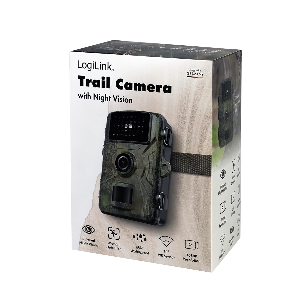 Caméra de Chasse avec Vision Nocturne, déclencheur de Chaleur et de Mouvement, résolution Full HD 1080p (1920 x 1080 (16:9)@30 fps), Protection IP66, Champ de détection Infrarouge Grand Angle de 90°