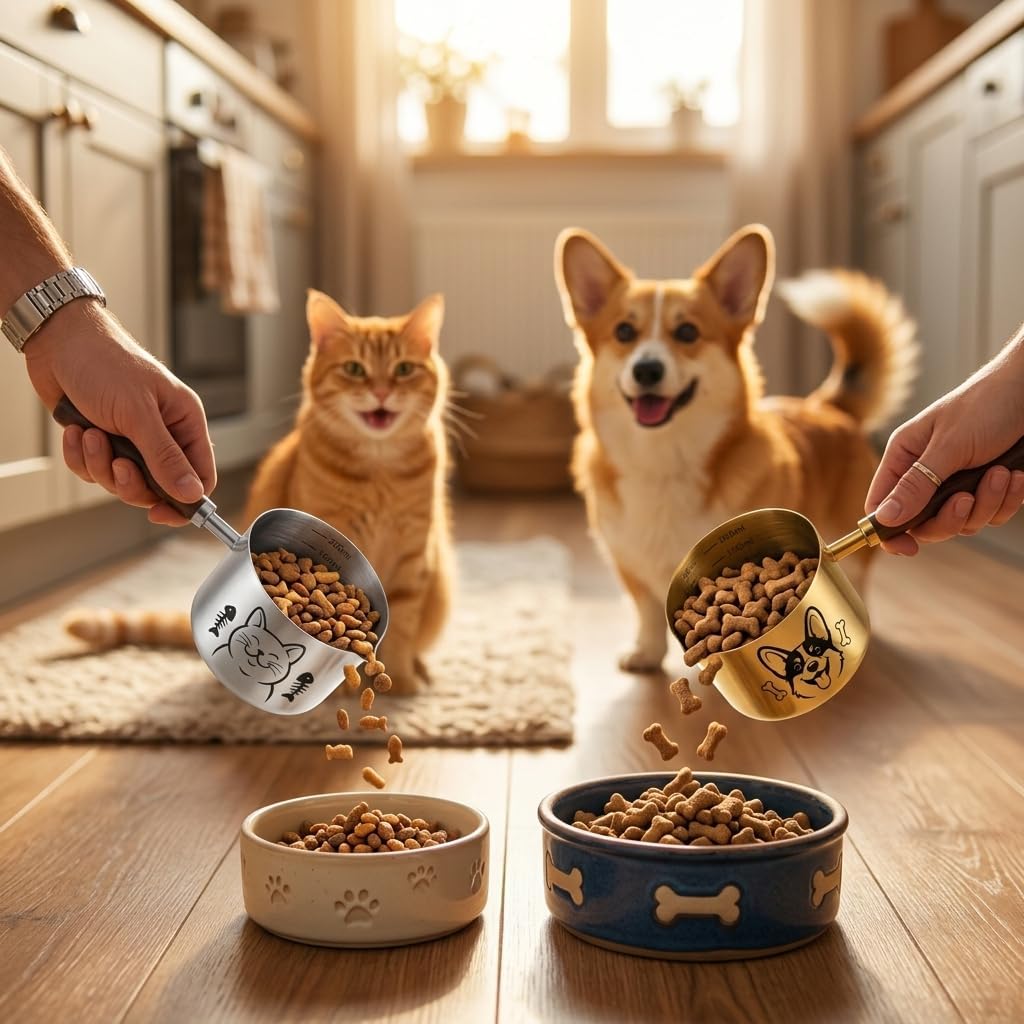 2PCS Dog Cat Food Scoop Measuring Cup, Engraved Cat & Dog, 1 Cup
