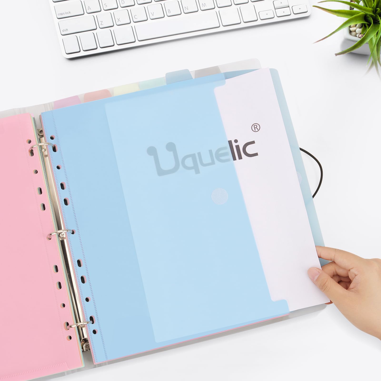 Uquelic Classeur avec Pochettes Perforées pour Documents Format A4 - Pochette Plastique, Trieur Document Pochette Plastique A4 avec Rabat - Maison/Bureau (Transparents Macarons)