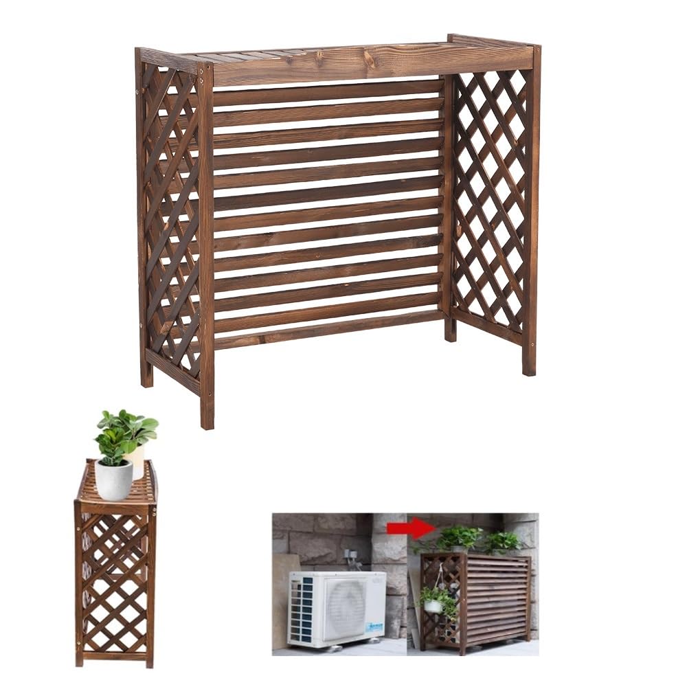 QYMYOZ Wooden Air Conditioner Cover for Outdoor Heat Pump, Decorative Grill for Patios, Balconies & Terraces (85x35x75cm/33x14x30in) - Weatherproof & Stylish Design