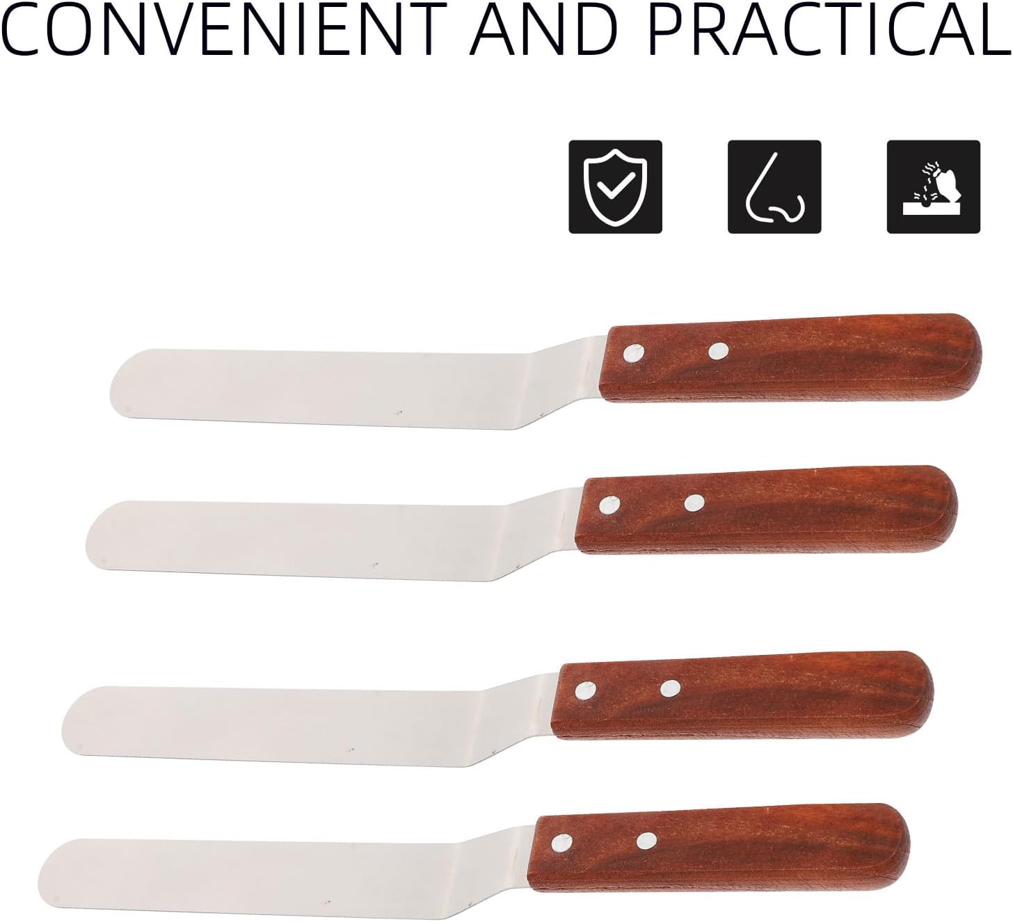 4pcs Stainless Steel Butter Scraper Baking Spatulas with Wood Handle