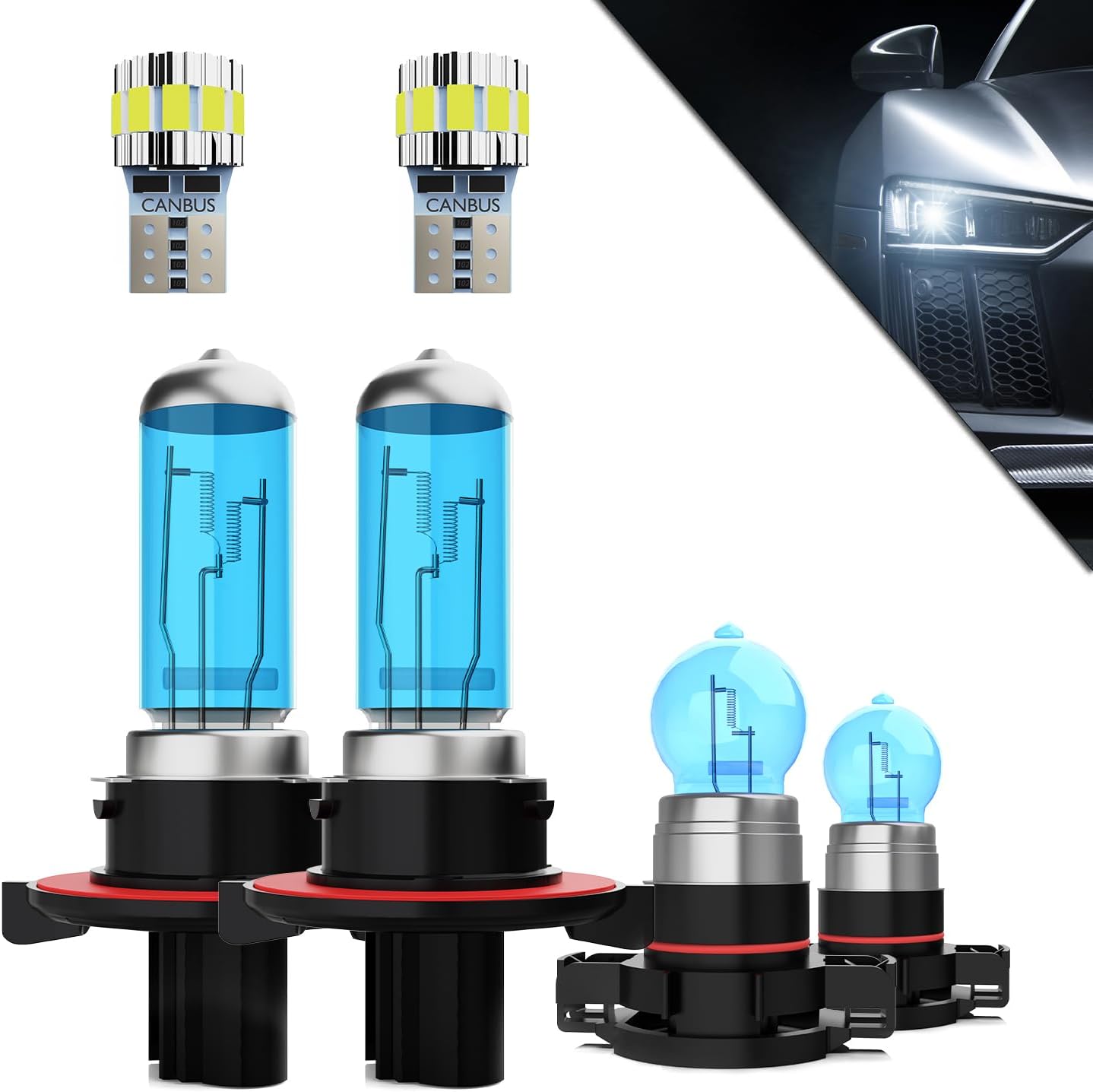 Headlights+ License Plate Lights Fit For Ford Escape 2008-2012 Light Bulbs,9008/H13 High/Low Beams+ h16/5202 Fog Lights+ License Plate Lights Combo,Plug And Play,Pack of 6