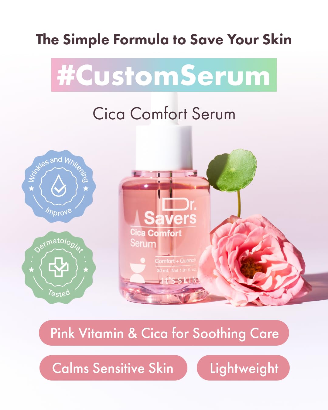 Amazon.com: It'S SKIN Dr. Savers Cica Calming Face Serum 1.01 fl.oz,  Centella Asiatica, Redness Relief, Acne Soothing Serum, Lightweight Skin  Barrier Repair, Irritated Sensitive Skin, Personalized Korean Skincare :  Beauty & Personal
