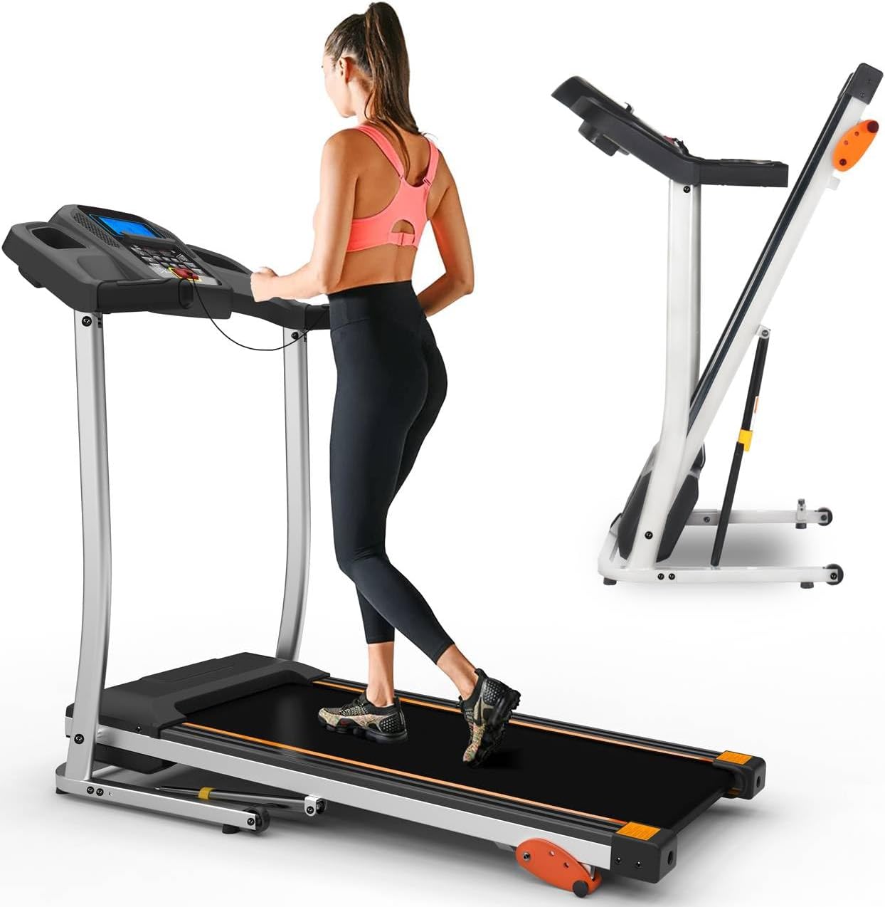 Folding Electric Treadmill, LCD Display, 15.75 x 41 inch Running Belt, 220lb Weight Capacity, 1-7.6 MPH Speed Range