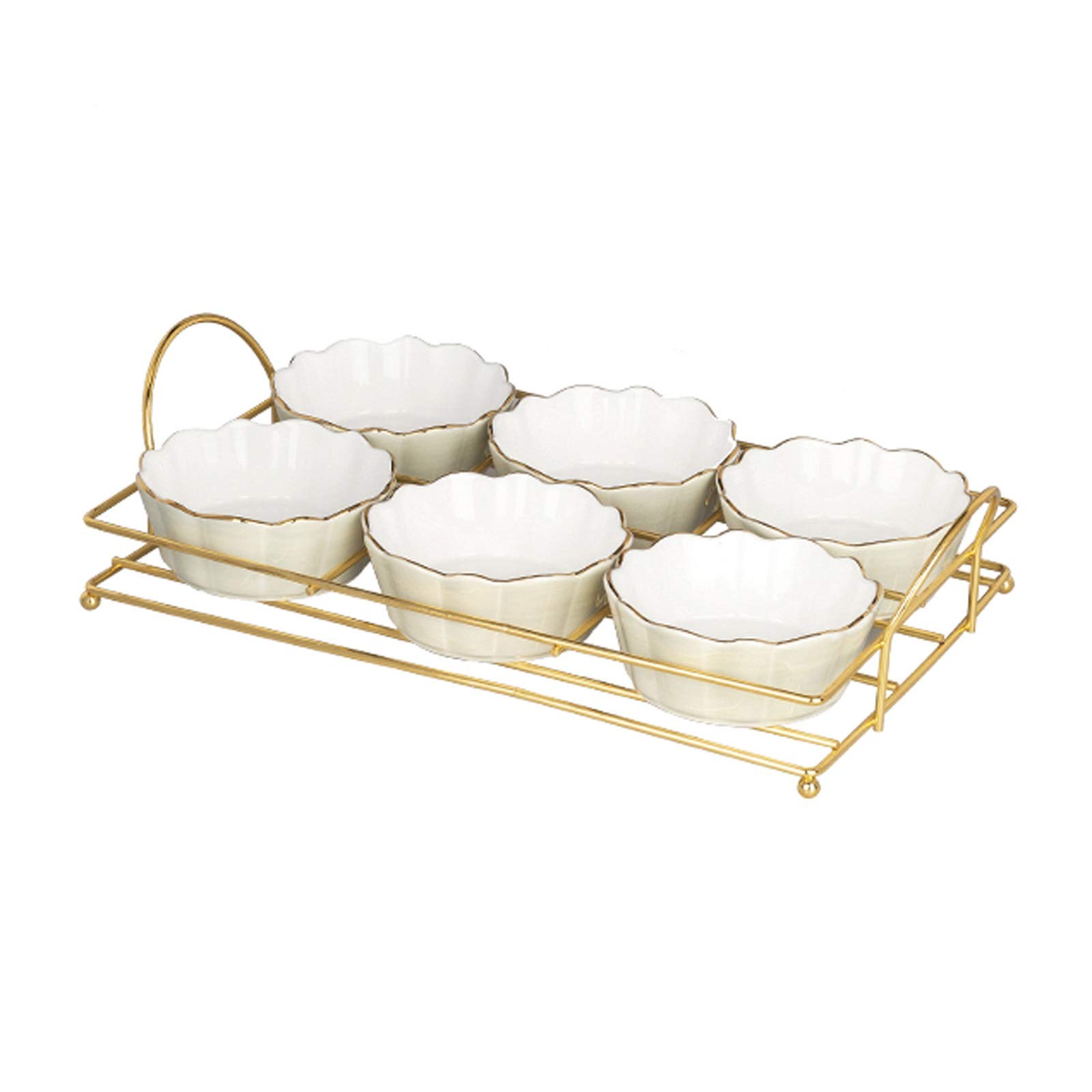 Ciotoline da Snack 6pcs Ciotole di immersione in ceramica condimenti Piatti del server con vassoio in metallo Piatto da snack for uso domestico for insalate, salsa di soia, ketchup, barbecue-chip, con