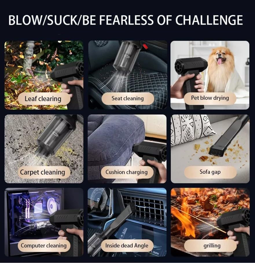 FEXMY Upgraded Turbo AIR Blower & Vacuum 2in1 Machine, Best Car Cleaning kit, Handheld 3rd Gen Brushless Motor 130000 RPM, 2 Speed, 3000mAh Rechargable, Multi Usage for Car,Home (A1) - Image 6 thumbnail