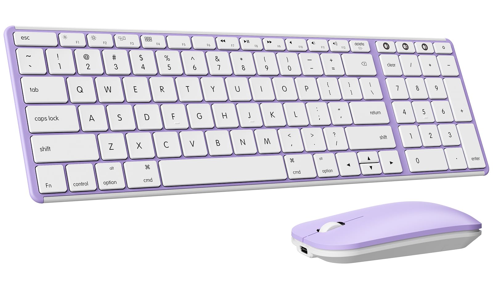 Photo 1 of seenda Bluetooth Keyboard and Mouse Combo for Mac, SKM64-2 Rechargeable Silent Wireless Keyboard Mouse Compact Slim, 3 Multi-Device Connection, Compatible for Mac MacBook Pro/Air iPad, White Purple