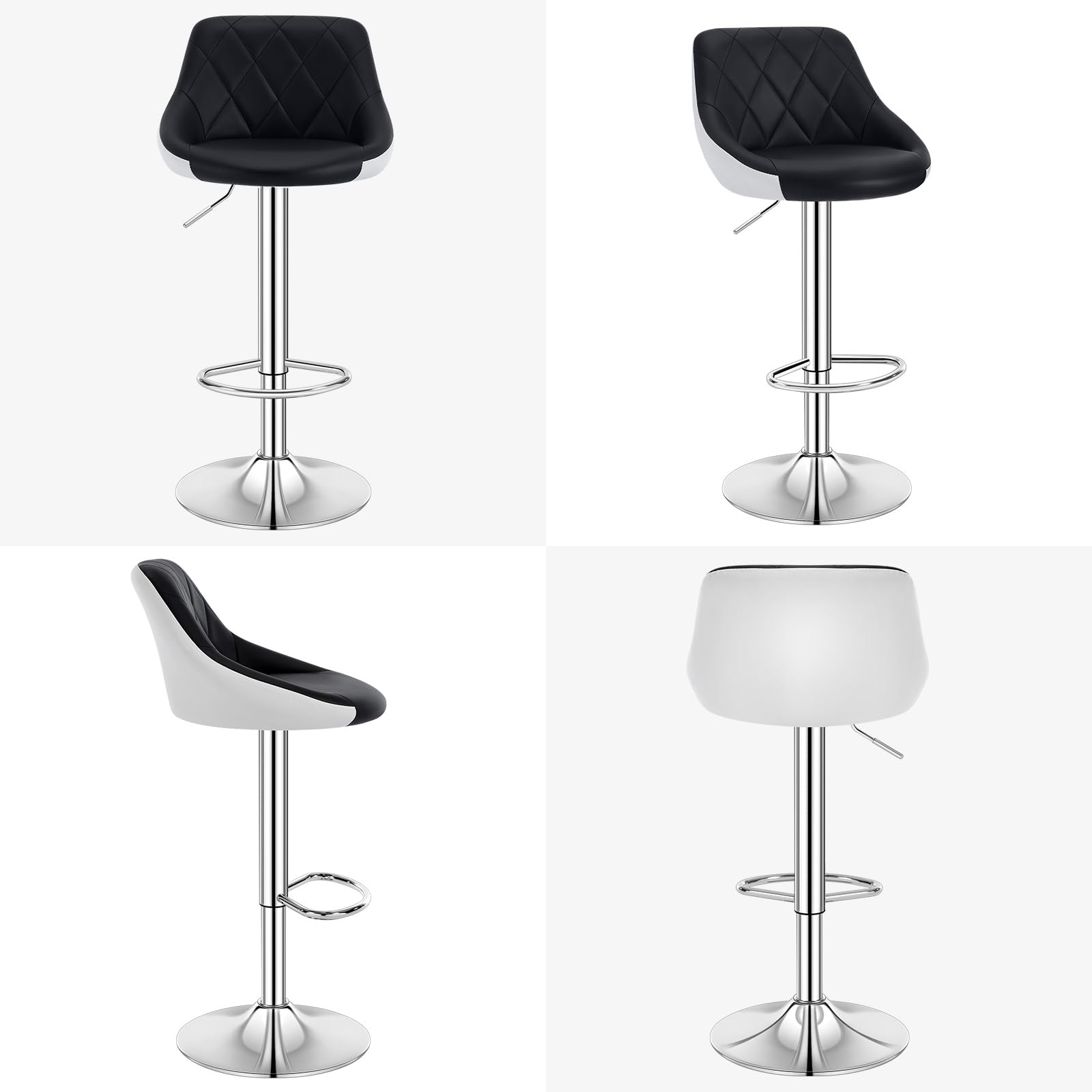 WOLTU Barhocker 1er Set, Barstuhl Höhenverstellbar, PU-Bezug, Schwarz+Weiß | Drehbarer Bar Stool mit Rückenlehne und Fußstütze, rutschfeste Metallfüße, für Küche und Hausbar