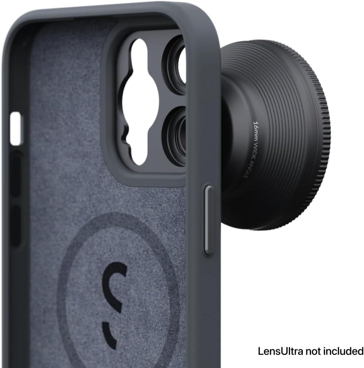 Interior view of the ShiftCam Camera Case for iPhone 14 Plus, showing the MagSafe ring and soft lining.
