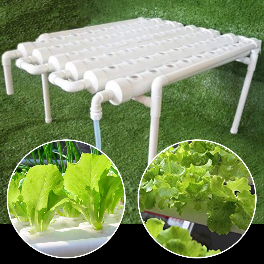 SHZICMY Kit de cultivo hidropónico, 1 capa, 54 ubicaciones de plantas, tubo de PVC, hidroponía, 6 tubos, sistema de plantas hidropónicas, sistema operativo de jardín para verduras de hoja