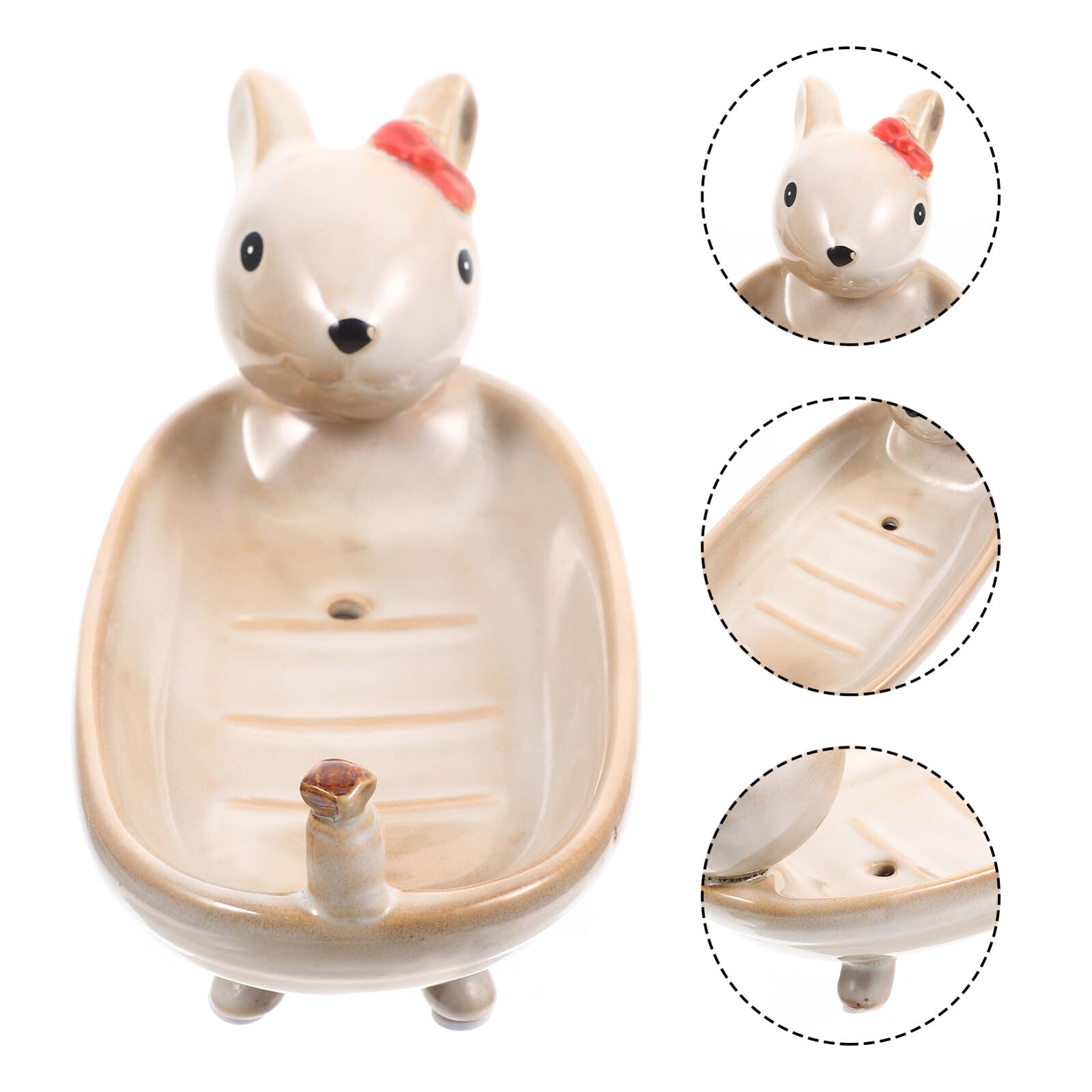 Jabonera de Doble con Diseño de Conejo Resistente al Agua y Estable Bandeja para Jabón y Soporte para Llaves para Lavabo y Baño