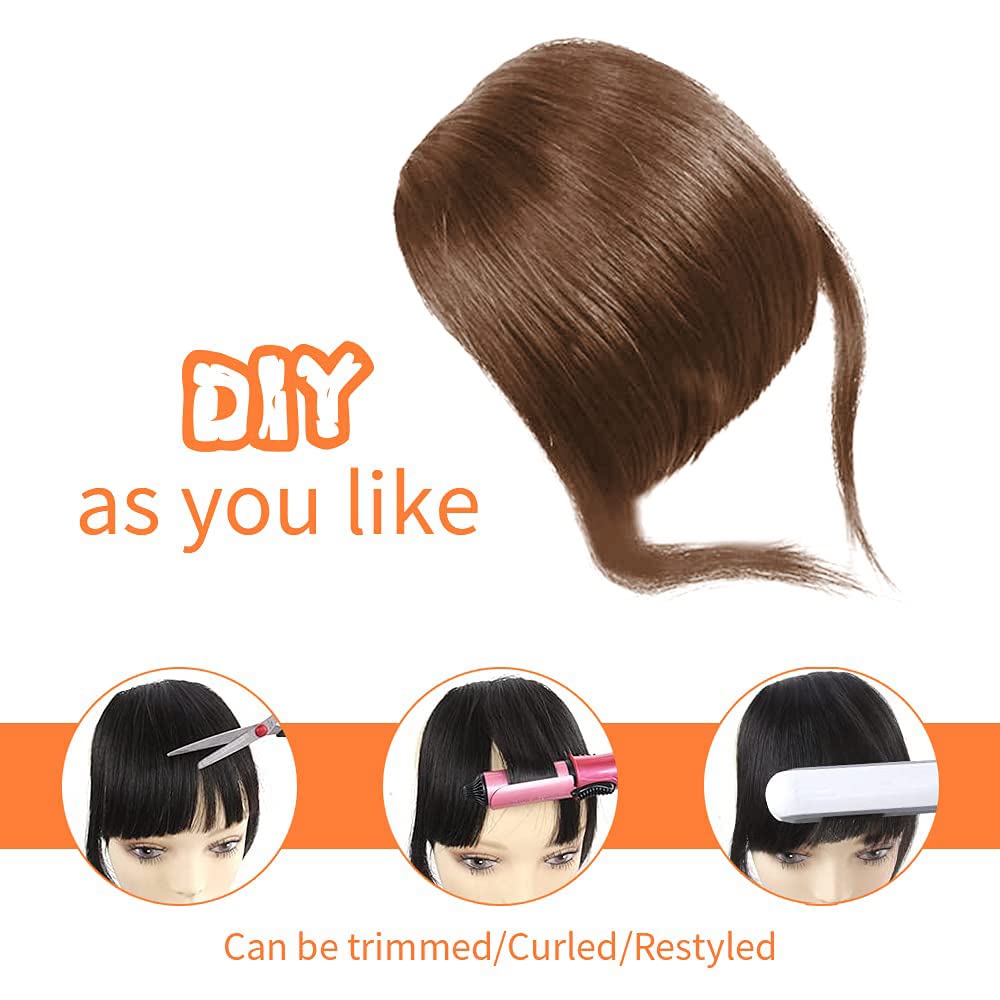 Flat Bangs Clip In Bangs Real Human Hair Bangs Hair Extensions Fringe Hair With Temples, Light Brown Color - Image 2