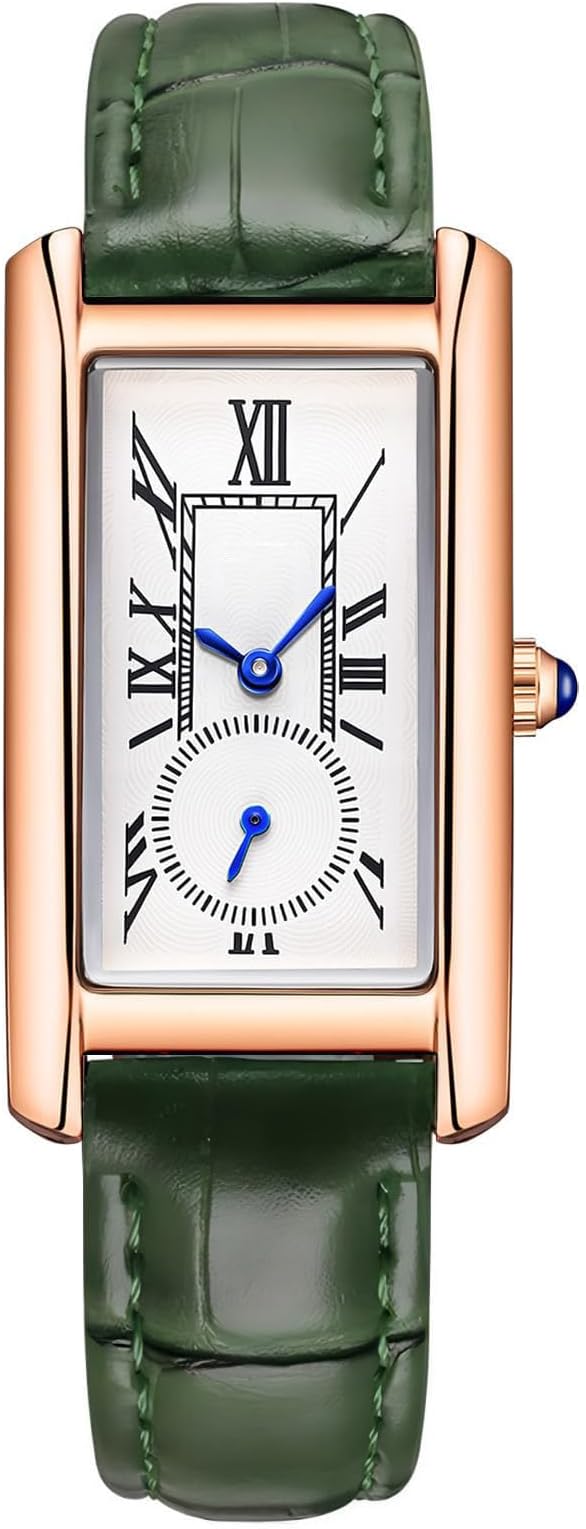 carlien Women Quartz Watch Lady Stylish Rectangle Dress Watch with Leather Strap and Sapphire Crown