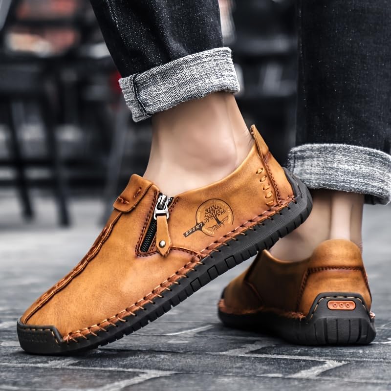 Men's Loafer Shoes with Side Zipper, Comfy Non-Slip Slip On Shoes, Men's Leather Shoes, Breathable Comfortable Casual Shoes2