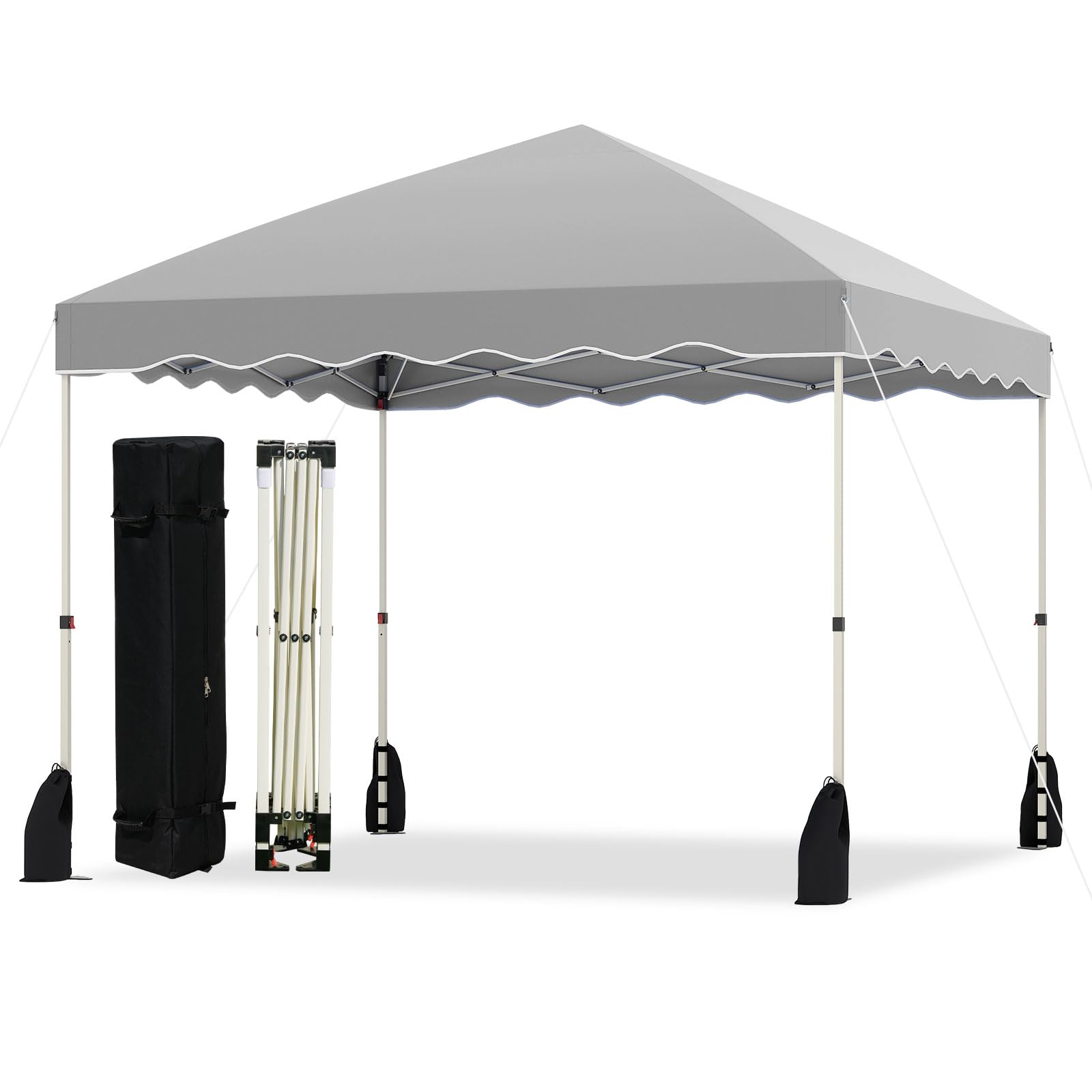 COSTWAY 3m x 3m Pop up Canopy Tent, Portable Foldable Garden Gazebo Instant Shelter with Wheeled Bag, 4 Sandbags, Stakes and Wind Ropes, Heavy-Duty Commercial Party Event Camping Tent (Grey) — image 1