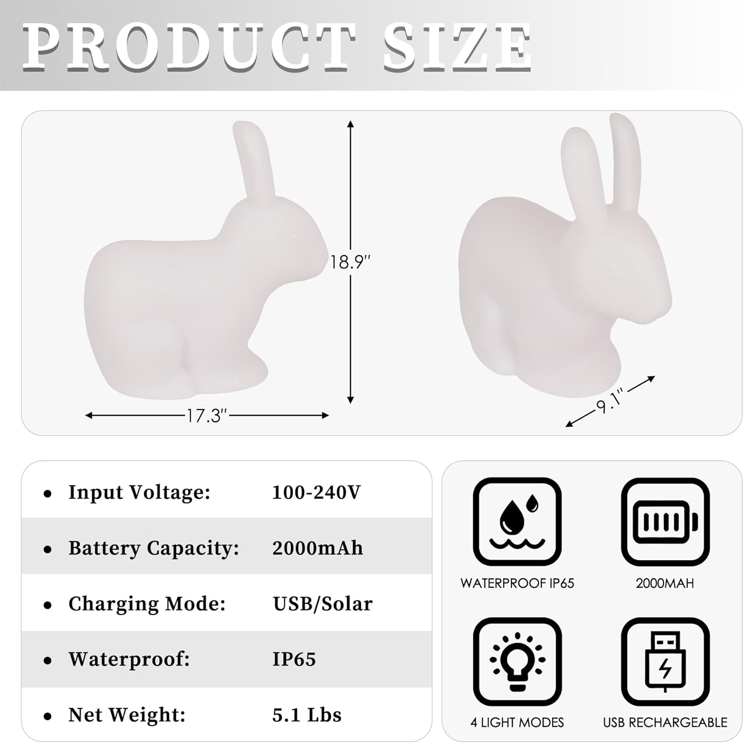 Fandian Solar Garden Outdoor Statues Rabbit Lamp, Outdoor Bunny Figurines Decorations, Lawn Decor White Bunny Statue for Patio, Balcony, Yard Ornament,Unique Housewarming and Easter Gifts
