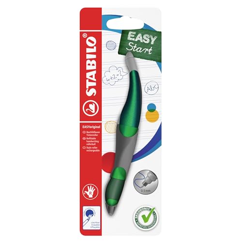STABILO - Ergonomischer Tintenroller für Rechtshänder - EASYoriginal Holograph in grün - blau (löschbar) - inkl. Patrone - Blister