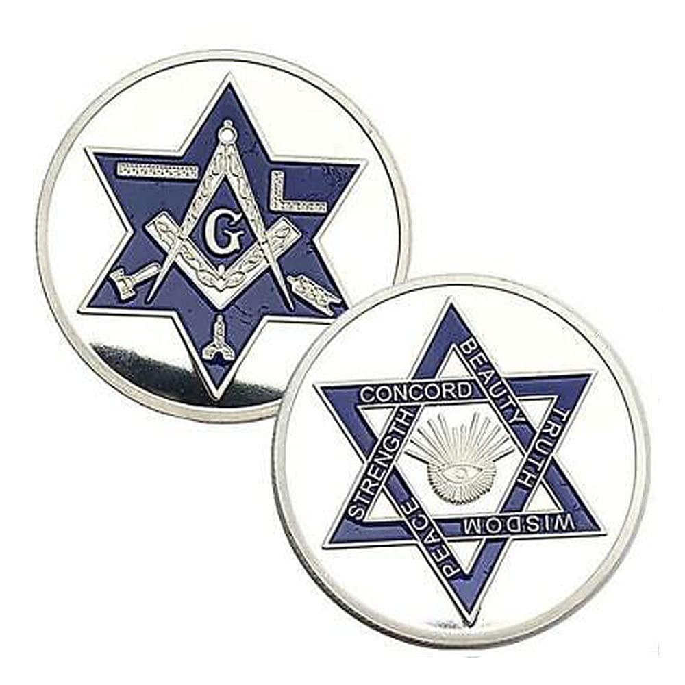 Youkejia Silver Freemason Master Mason Masonic Freemasonry Comme Commemorative Challenge Coin Gfit ( Come With Coin Display Stand Easel)
