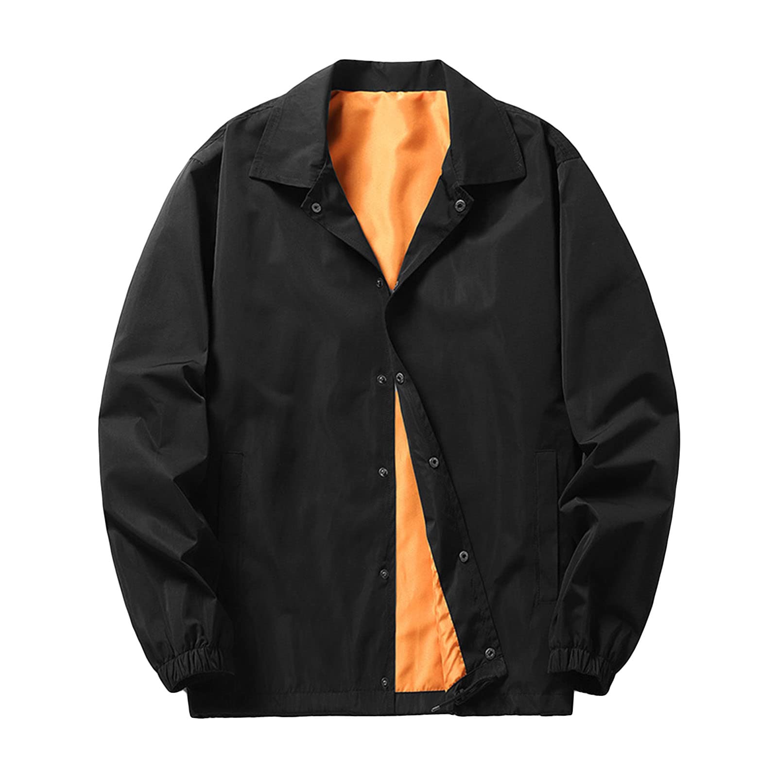 Maiyifu-GJ Men's Lightweight Snap Front Jacket Classic Relaxed Fit Athletic Windbreaker Casual Fall Outdoor Golf Coat (Black,Large)