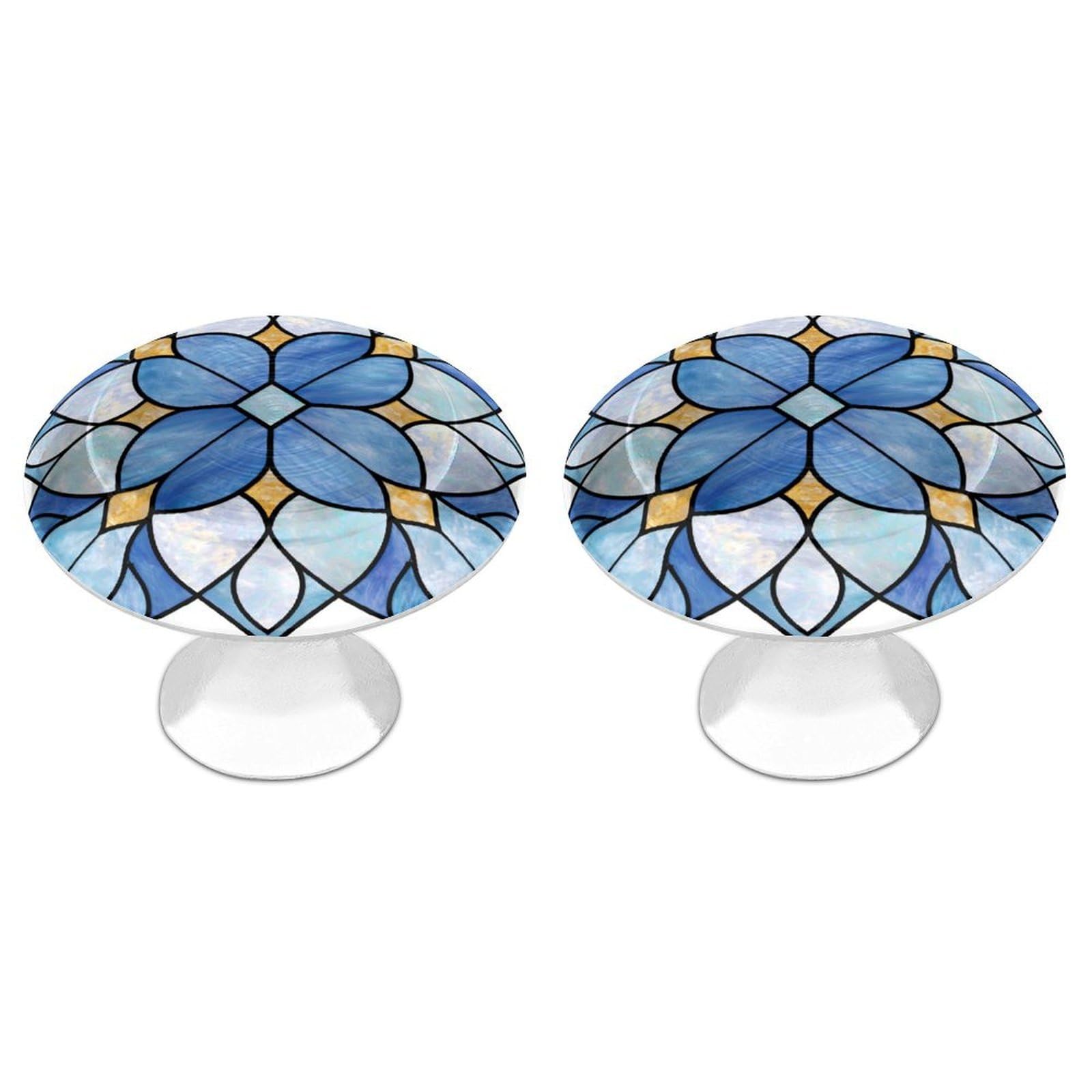 Jubonexis Blue Flower Transparent Stained Glass Round Drawer Cabinet Knobs Handles with Screws,2 Pcs, Drawer Dresser Knob Pulls Decor for Wardrobe Cupboard Home Office Kitchen