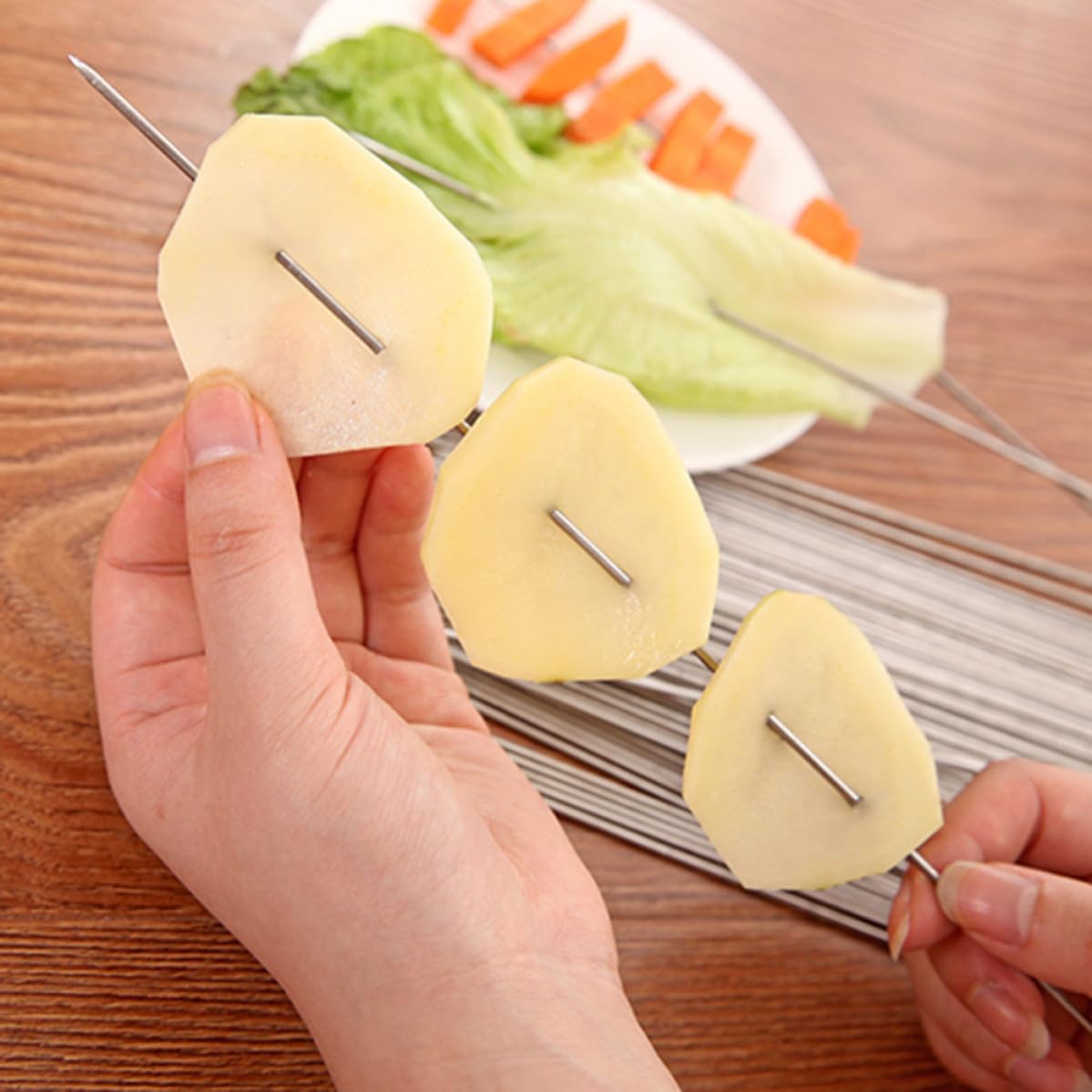 Brochetas de Barbacoa Plata 100 de Acero Inoxidable Piezas | 38, 5 Cm de Largo, 1, 85mm de Grosor, para Asar y Pinchos, Uso en Camping y Senderismo