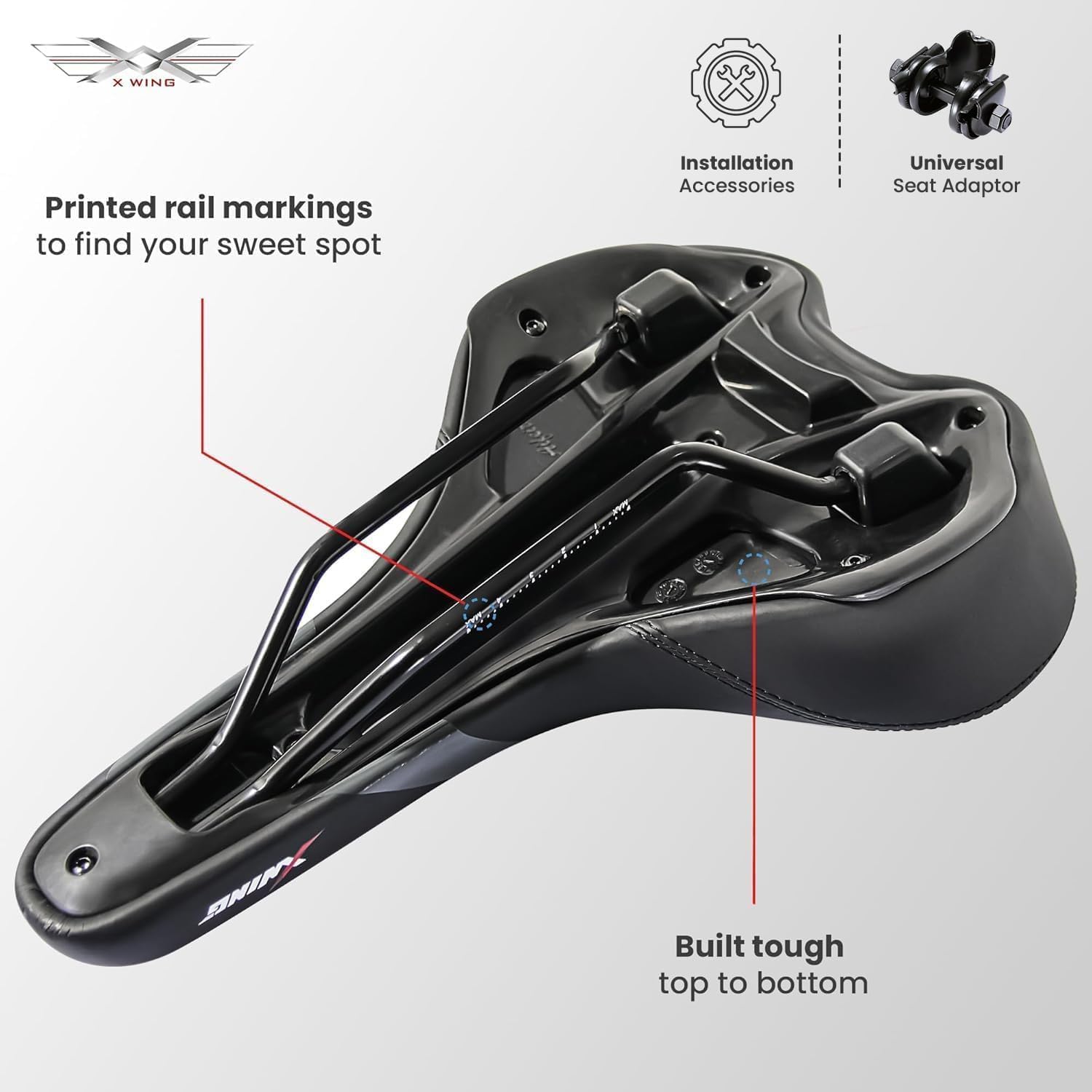 X WING Comfort Bike Seat for Men and Women with Innovative 5-Zone-Concept – Winged Bicycle Saddle with Memory Foam – Exercise Bike Seat for City, MTB & Trekking Bikes