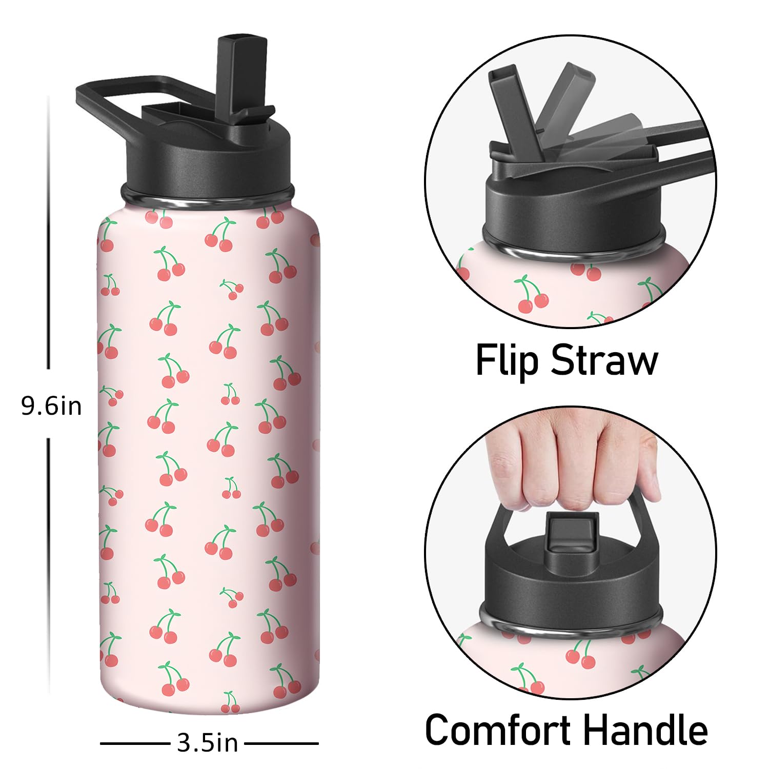 Amazon.com: 32oz Cherry Water Bottle with Handle and Flip Straw, Sports  Stainless Steel Insulated Cup Travel Coffee Mug Tumbler, Birthday Mothers  Day Chritmas Gifts for Women : Sports & Outdoors
