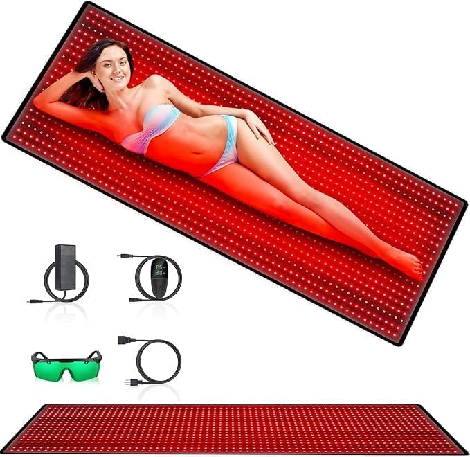Alfombrilla de terapia de luz roja para cuerpo, 180 W LED Almohadilla de terapia de luz infrarroja 31.5 x 11.8 pulgadas, dispositivo de terapia de