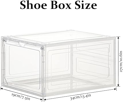 12 Packs Shoe Storage Organizer Large Clear Plastic Shoe Box with Lids, Thickened Stackable & Foldable Space-Saving Plastic Containers for Closet, Sneakers, Boots, Heels