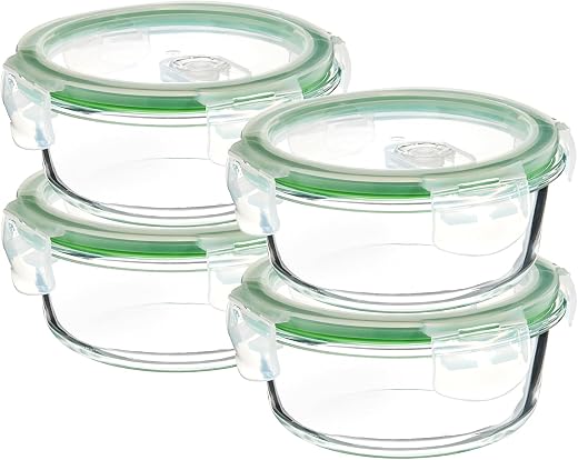 Amazon Brand - Solimo Borosilicate Glass Container with Air-Vent Lid (420ml Each) | Airtight &amp; Leak-Proof | Freezer, Micro...