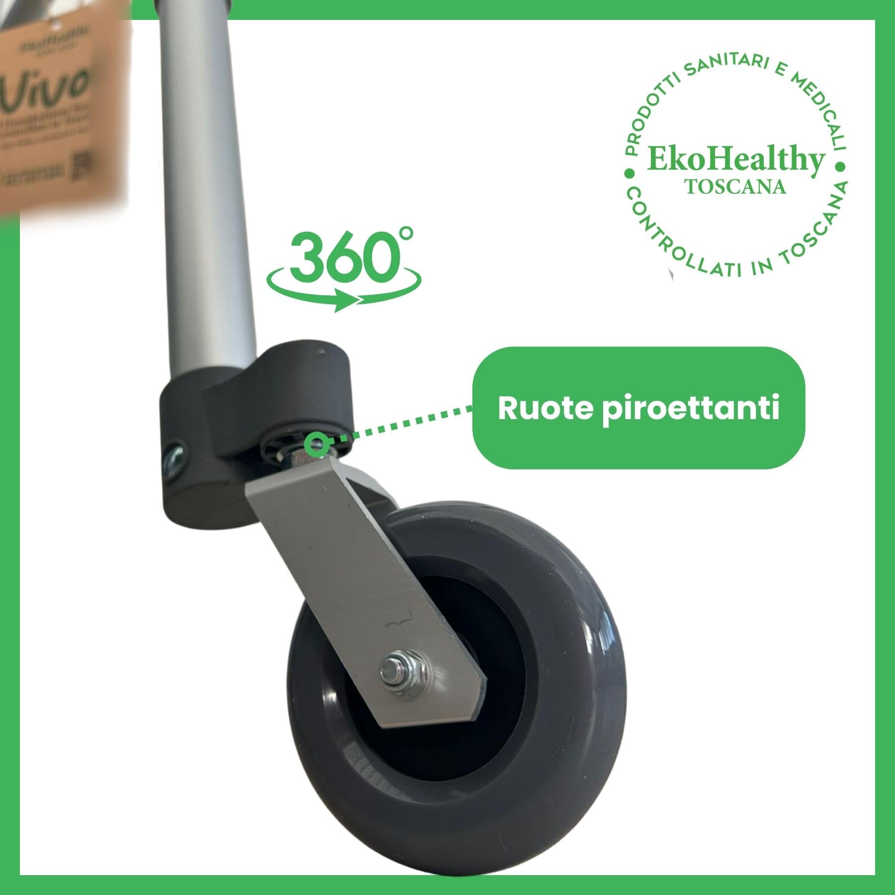 EkoHealthy® Deambulatore Vivo Sicuro Controllato In Toscana, Leggero E Resistente Fino A 136kg, Pieghevole, Regolabile In Altezza, 2 Ruote Piroettanti. Adatto A Disabili E Anziani. Grigio Scuro
