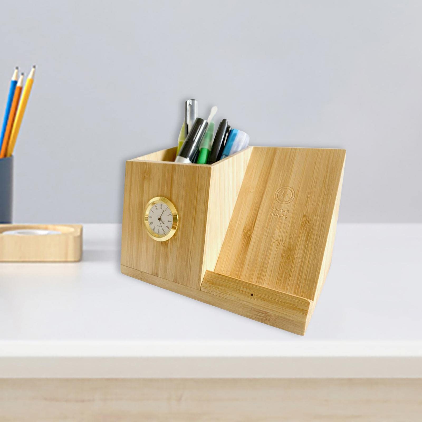 Stifthalter mit Uhr, 10 W Multifunktionsladestation für Handys Und Andere Geräte