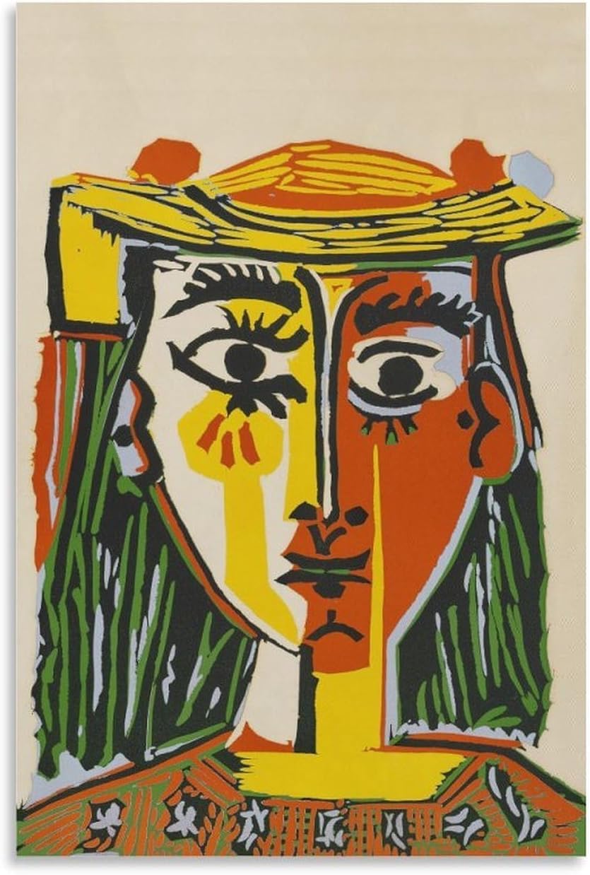QSDTGHUIKP Bust of Woman with Hat by Pablo Picasso Poster and Prints Abstract Canvas Painting Picasso Wall Art for Room Picture Decor 16x24inx1 Frameless