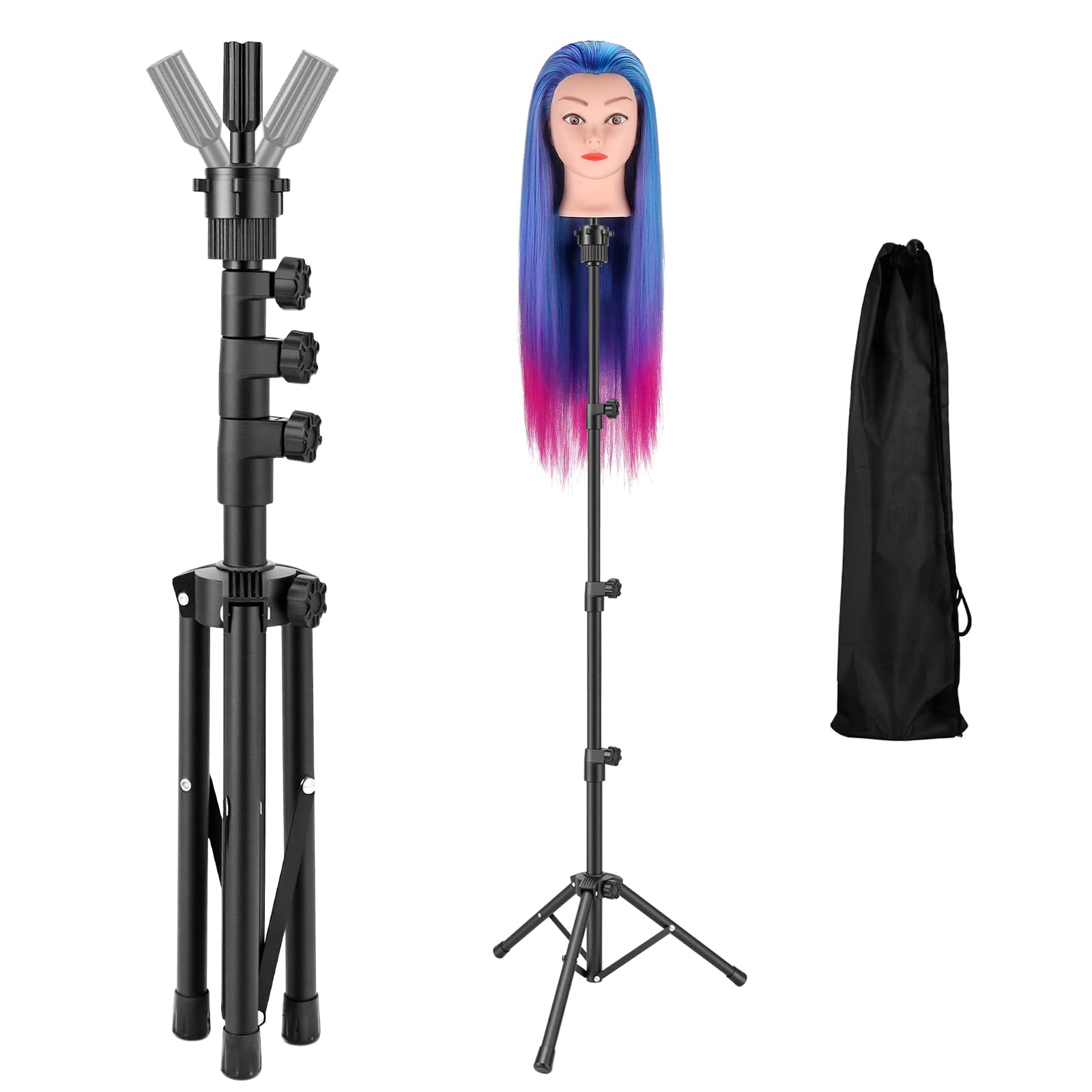 Yofuly Soporte para peluca de 55 pulgadas, trípode de ajuste de altura, cabeza de entrenamiento, cabeza de maniquí para cosmetología, peluquería y entrenamiento