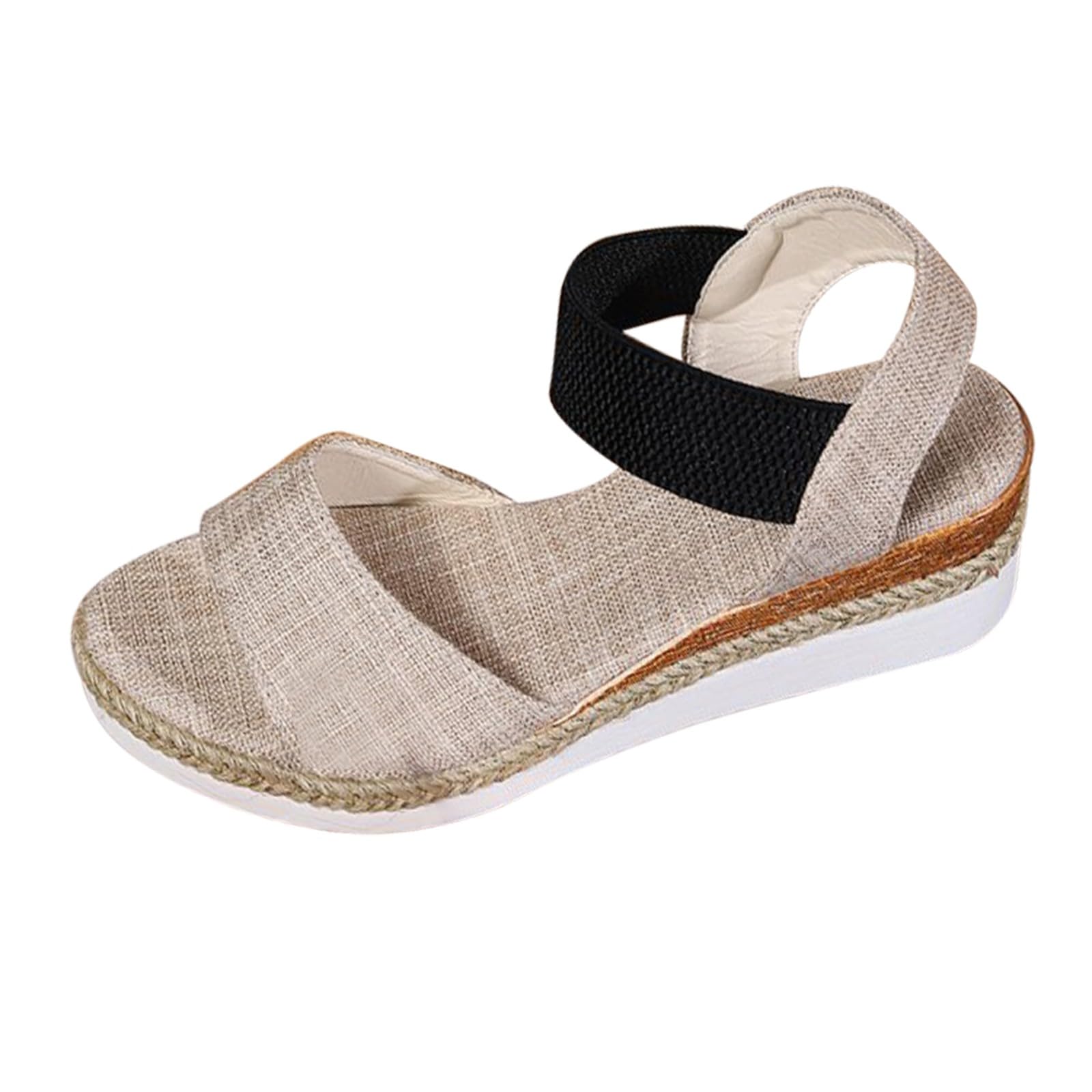 Sandali da spiaggia da donna con zeppa, sandali da donna con vestibilità larga, comodi e facili da indossare e togliere, con elastico e fondo spesso, alla moda, in lino, per la casa, per i pendolari