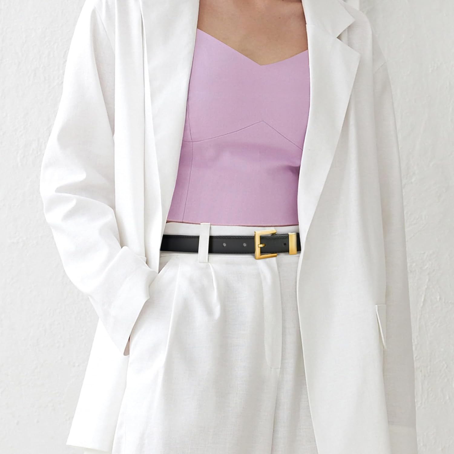 2 Pack Women Skinny Leather Belts for Jeans Dress Pants Thin Faux Leather Waist Belt for Ladies with Golden Buckle - Image 5