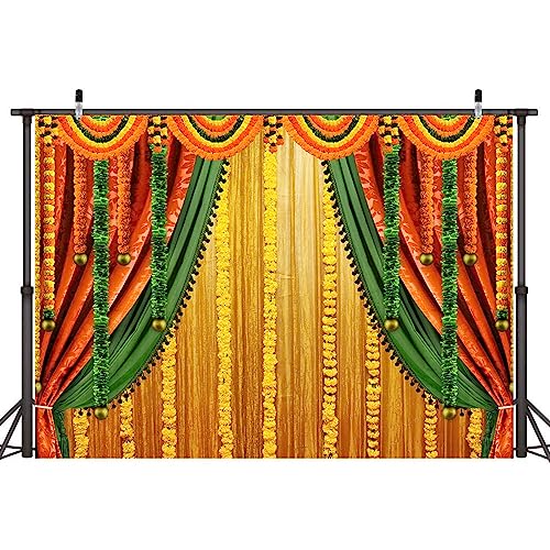 Image of Lofaris India Pooja Photography Backdrop Puja Ganpati Pooja Traditional Mehndi Festival Background Decorations Wedding Party Marigold Garlands Photo Props 6x4ft